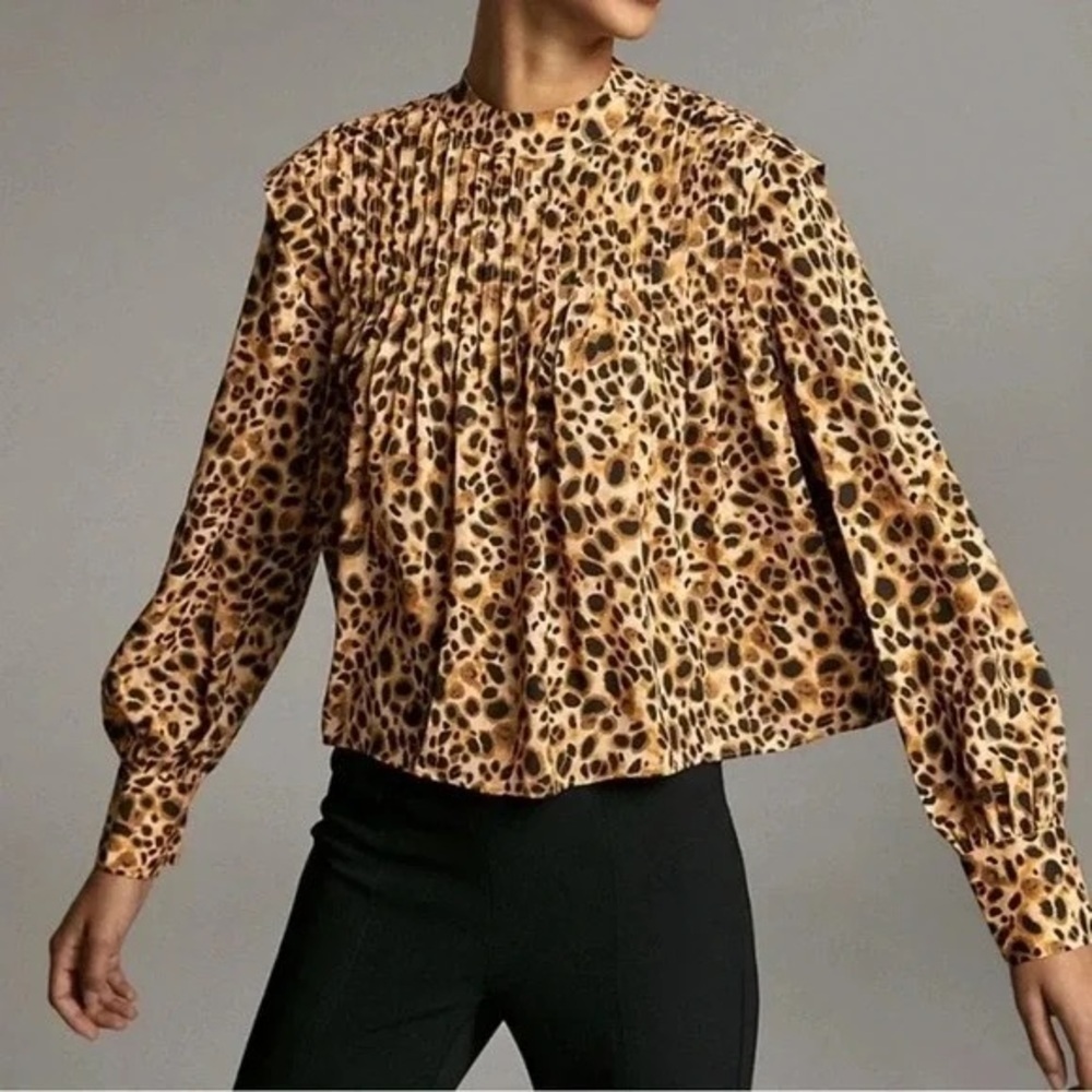 Aritzia Babaton XS Women’s leopard cheetah print long sleeve mock neck pleated - Picture 2 of 7